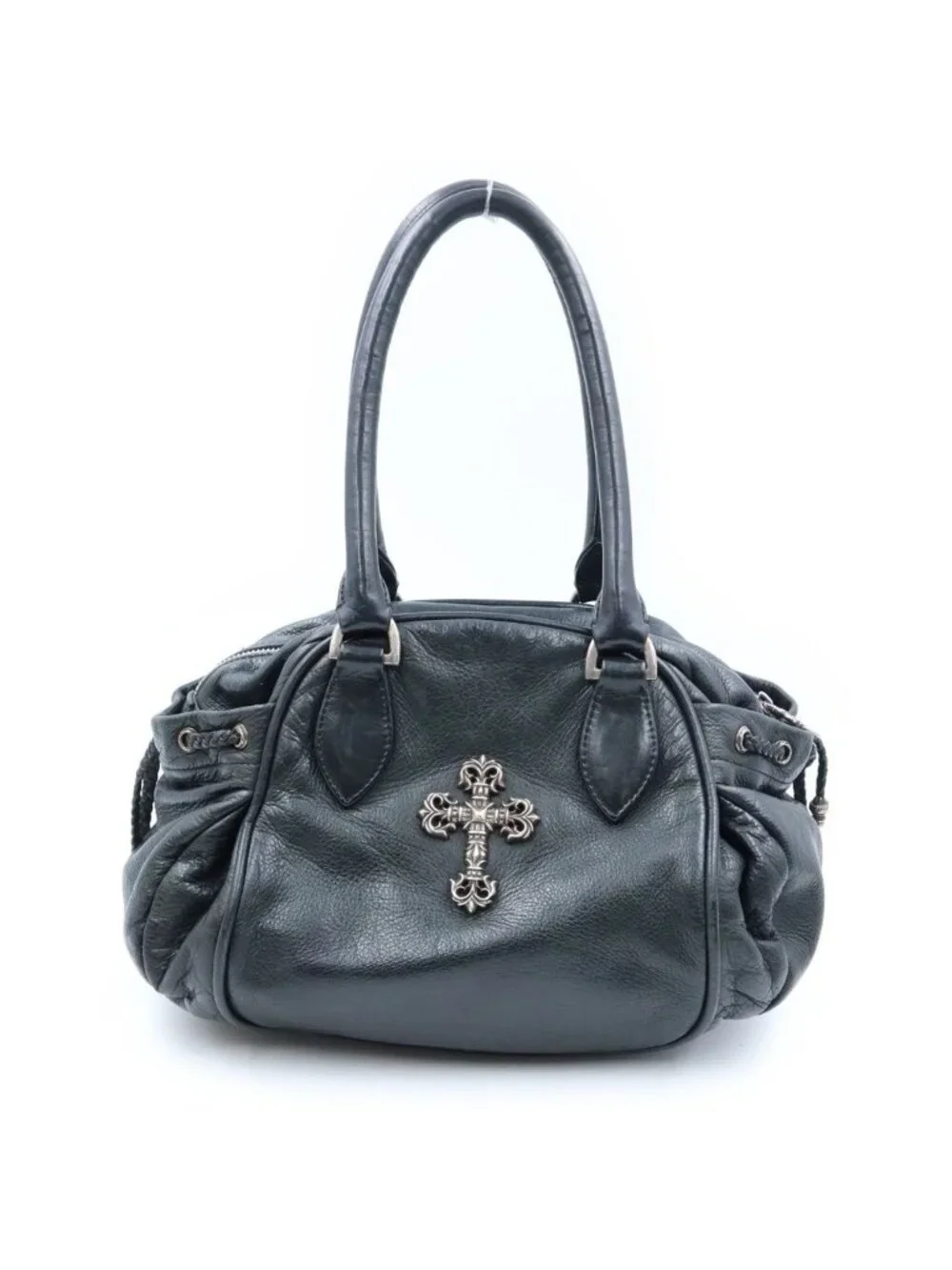 Chrome Hearts Sqrry JO Fili SM Scrooly Filigree Cross Leather Handbag Black